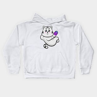 Cat as Bodybuilder with Dumbbell Kids Hoodie